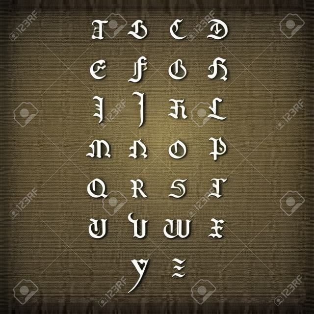 Вектор алфавит. Ручной обращается средневековые письма. Средневековый каллиграфии