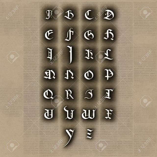 Вектор алфавит. Ручной обращается средневековые письма. Средневековый каллиграфии