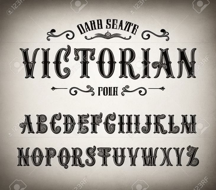 Набор букв алфавита в викторианском стиле. Векторный дизайн шрифта.