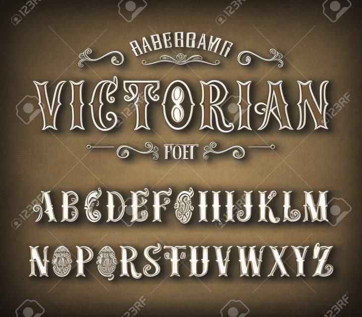 Набор букв алфавита в викторианском стиле. Векторный дизайн шрифта.