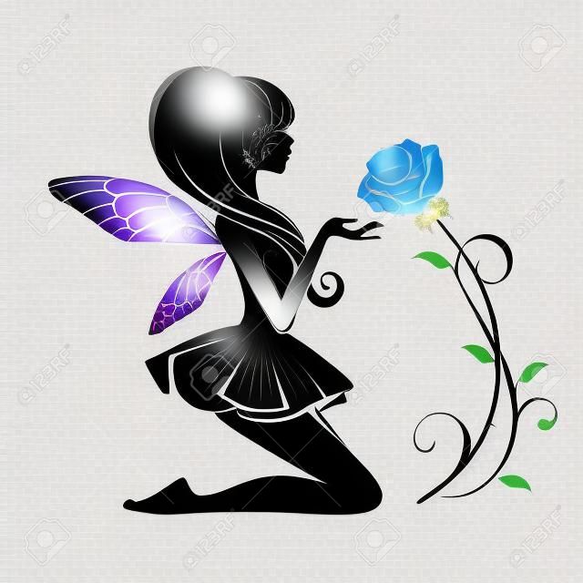 Fairy with flower isolated on a white background