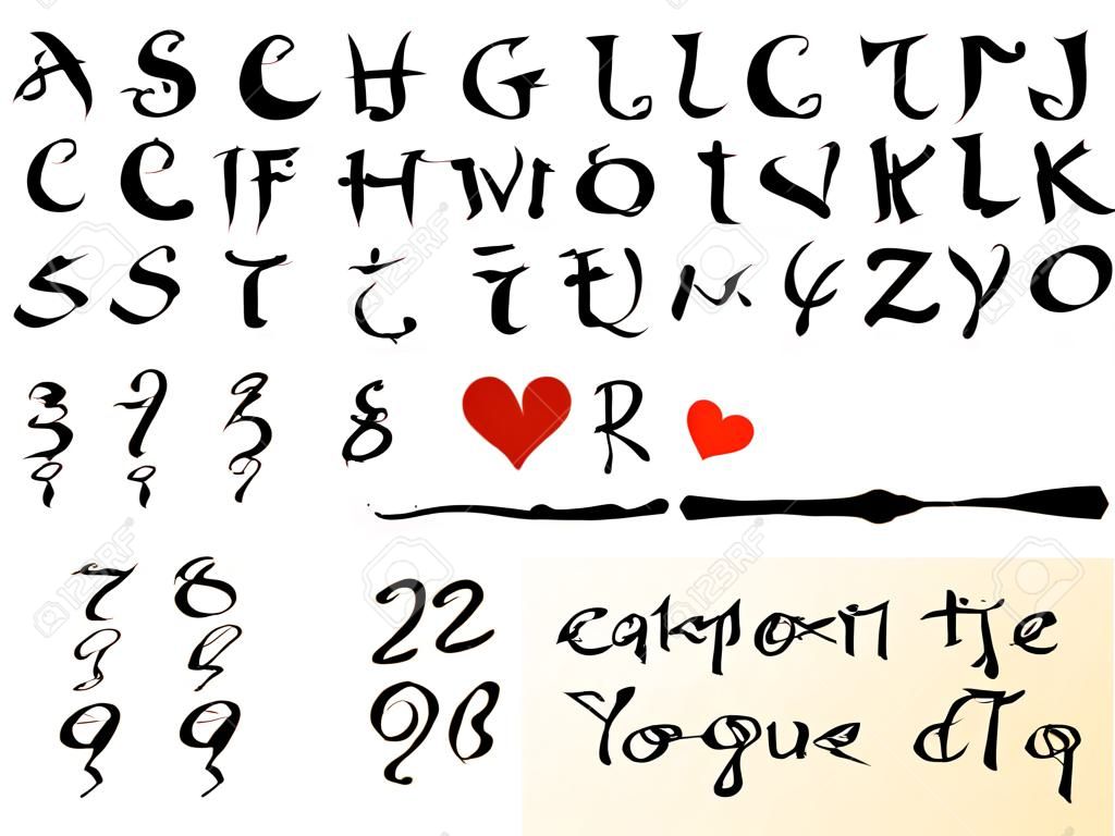 kalligrafielettertypen, alfabets, penseelstreek