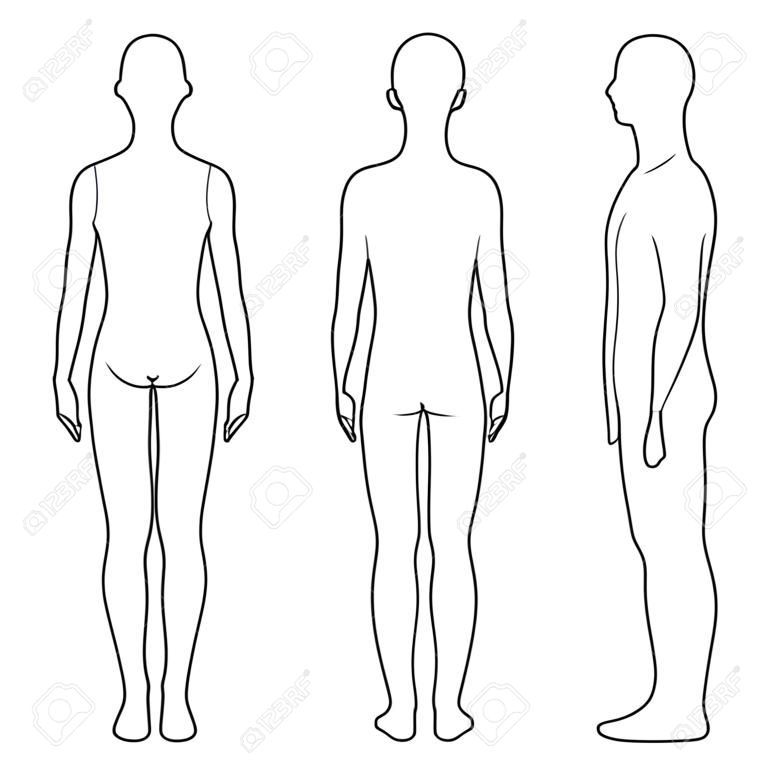Fichier vectoriel de posture latérale avant et arrière du contour du corps