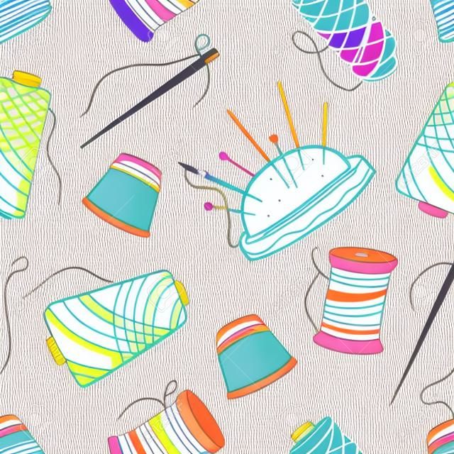 Pattern needlework sewing knitting multicolored doodle on white background Vector illustration in doodle