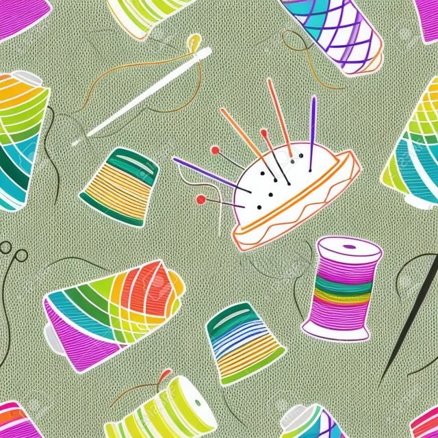 Pattern needlework sewing knitting multicolored doodle on white background Vector illustration in doodle