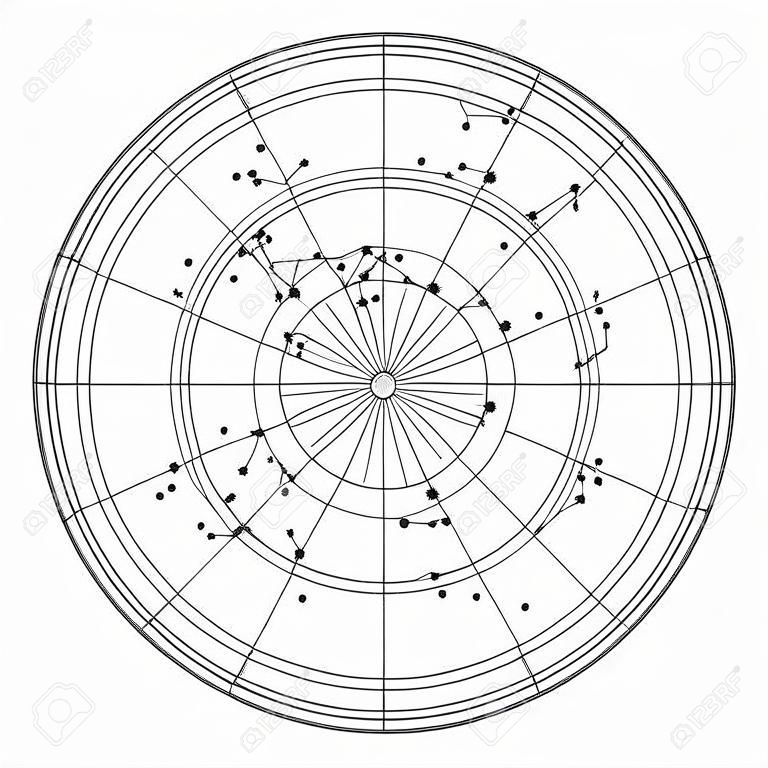 Mapa del cielo con estrellas y constelaciones vector