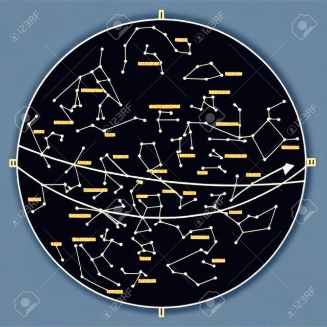 карта звездного неба и созвездий с названиями, векторные
