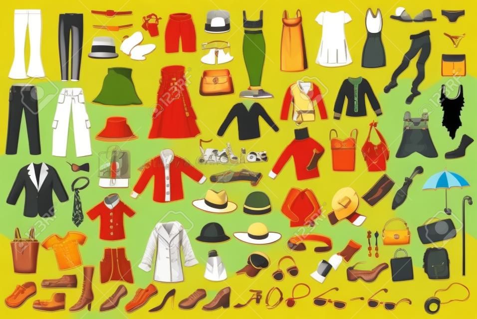 Colección de los iconos de la moda y la ropa de color vectorial