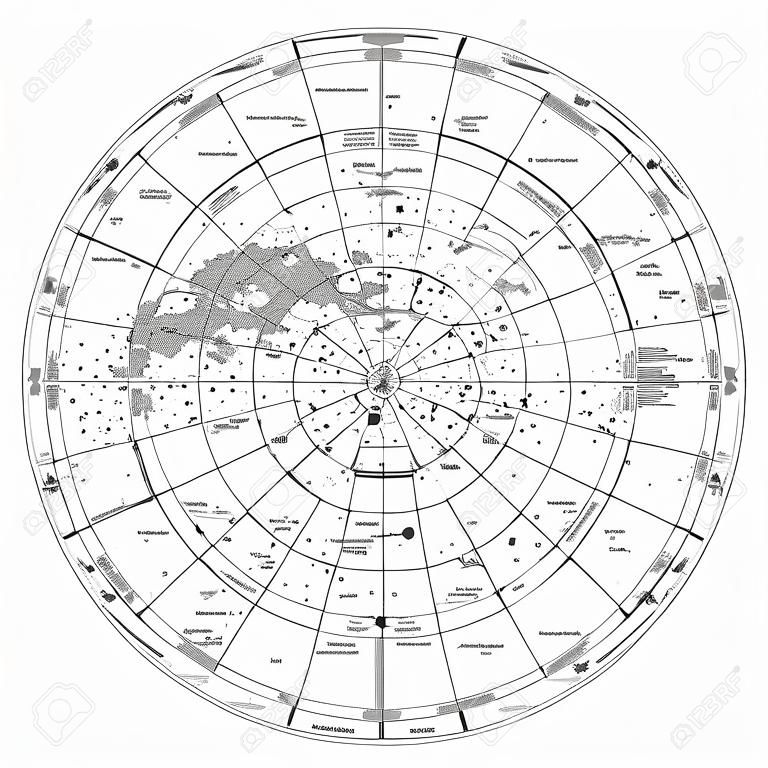 Alta dettagliata mappa del cielo dell'emisfero settentrionale con i nomi di stelle e costellazioni vettoriali