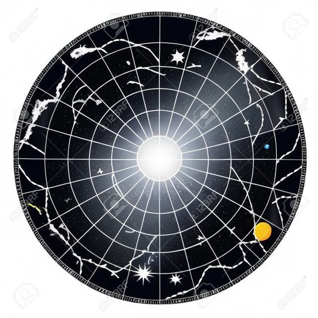 Mapa alto detalhado do céu do hemisfério sul com nomes de estrelas e vetor de constelações