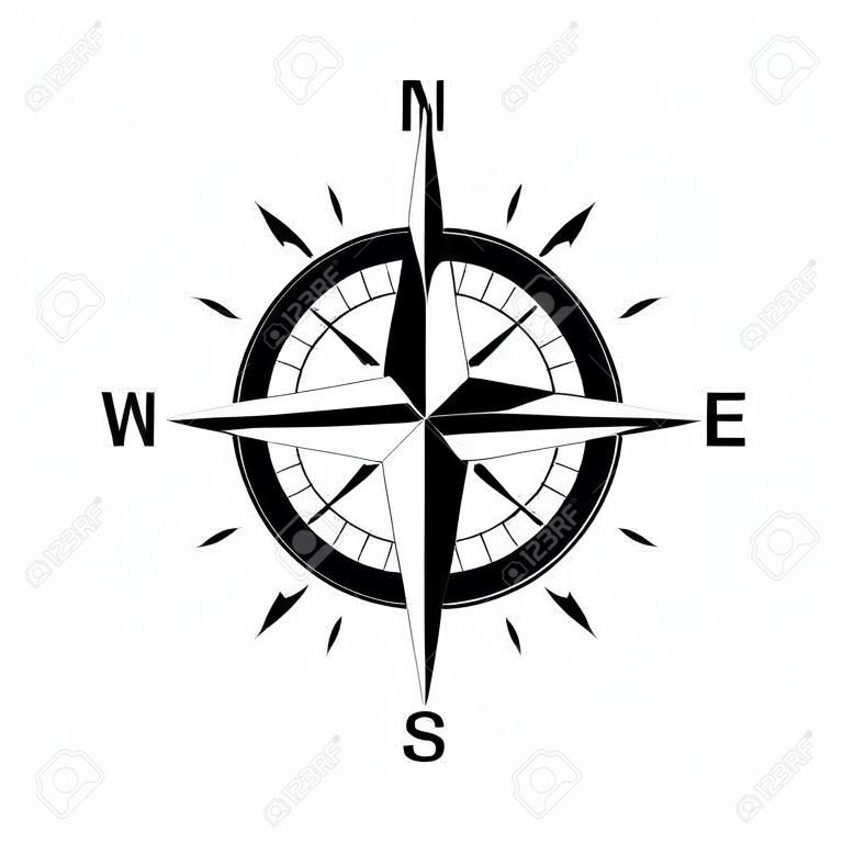 Isolated vector compass. Vector geo mark Wind Rose. Rose Wind in lineal style. Image of Compass for Columbus Day. Vector marine wind rose for travel, navigation design.