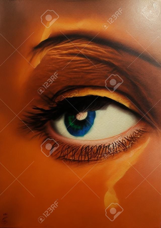 用眼泪描绘女人的眼睛的油画