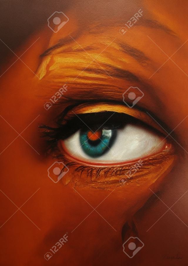 用眼泪描绘女人的眼睛的油画