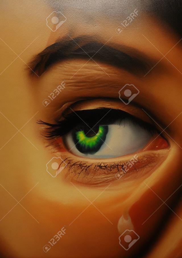 油畫說明了淚水女人的眼睛