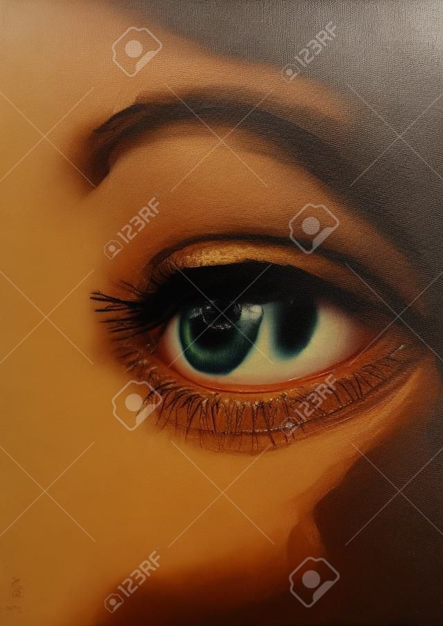 pintura al óleo que muestra el ojo de una mujer con lágrimas