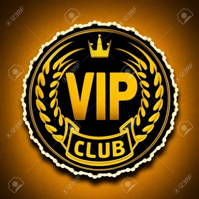 VIP Club icon or logo design with crown and ears in gunge style. Gold on a black background.