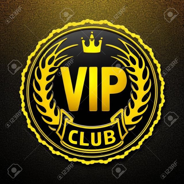VIP Club icon or logo design with crown and ears in gunge style. Gold on a black background.