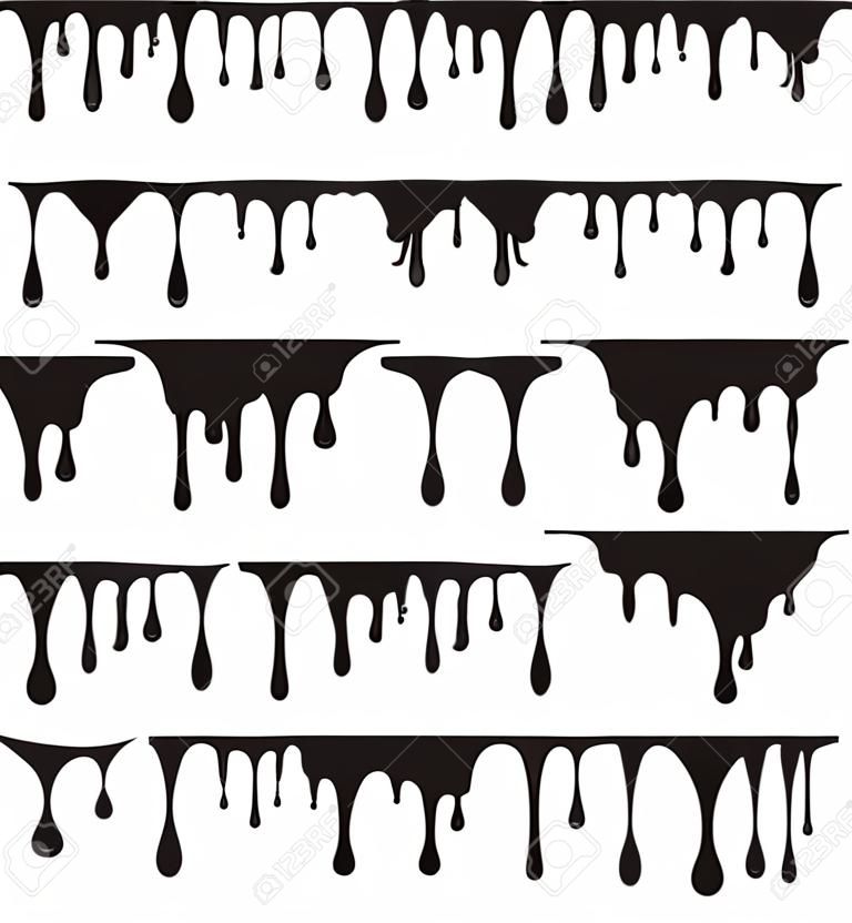 Big set of black paint drips. Vector illustration for your design.