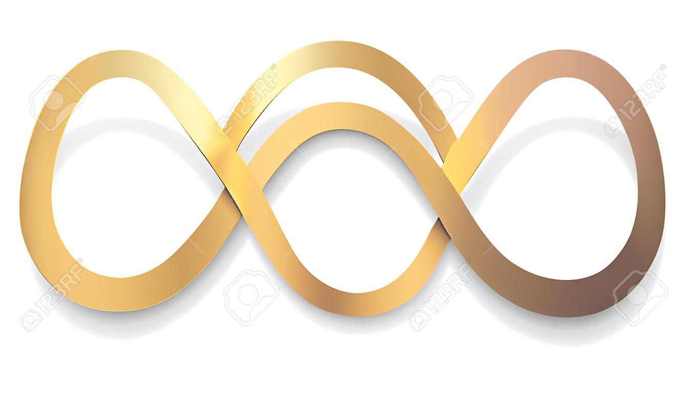 Simbolo di infinito oro con ombra isolata su sfondo bianco. illustrazione vettoriale