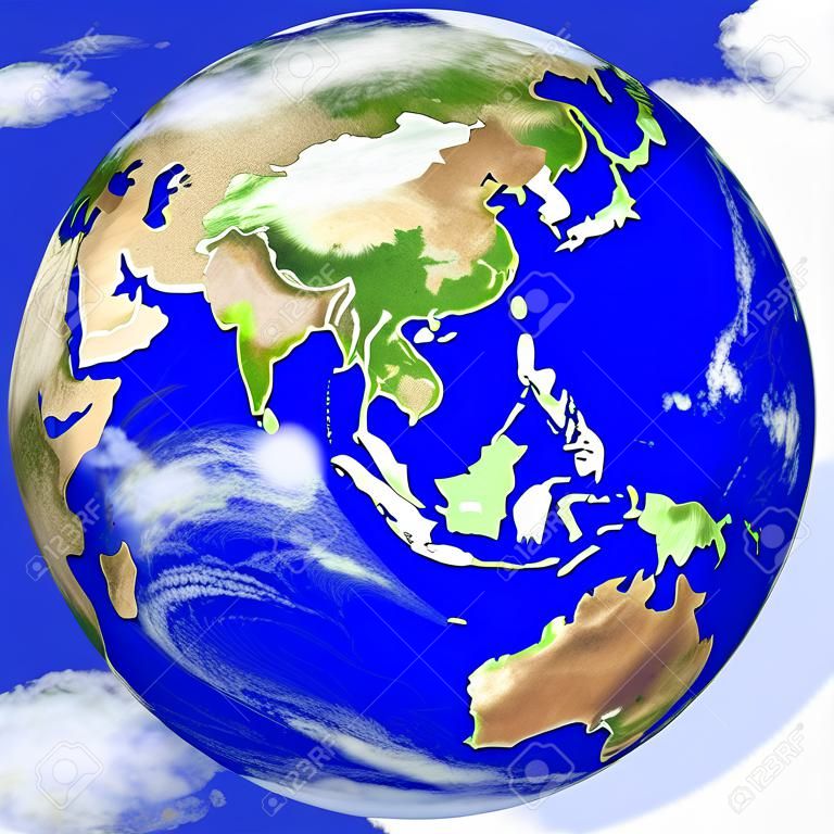 Tierra de nubes al otro mundo mapa de la región de Asia y Australia