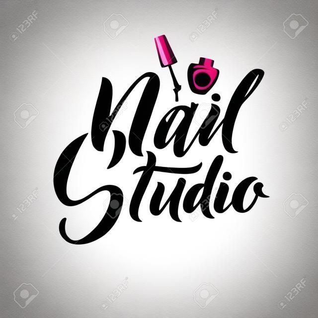 Studio de manucure. Nail Master Logo Lettrage de vecteur de beauté. Calligraphie à la main personnalisée. Vector Illustation