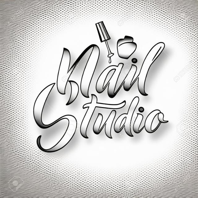 Maniküre Studio. Nail Master Logo Schönheit Vector Lettering. Kundenspezifische handgemachte Kalligraphie. Vektor illustation