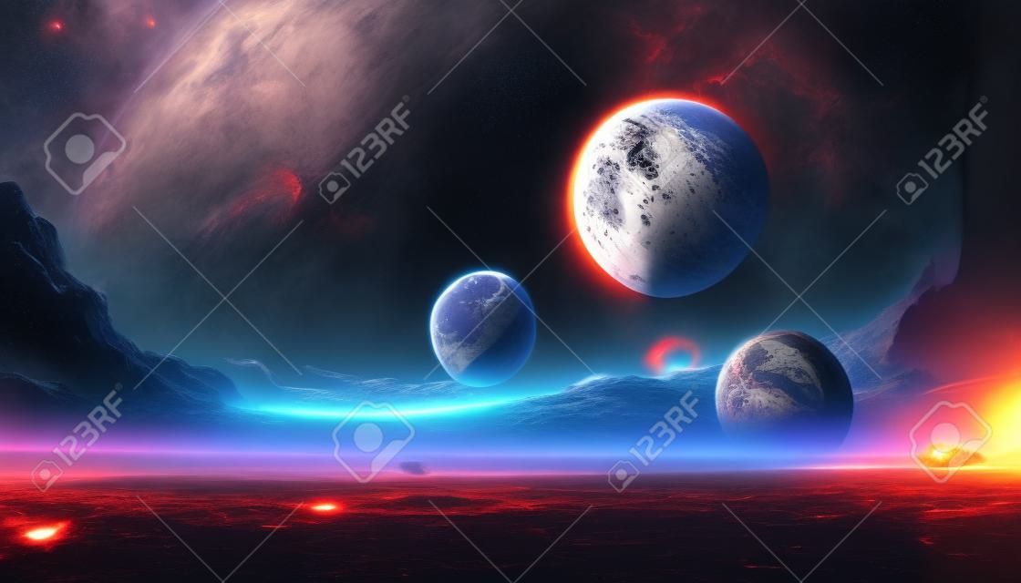 Distruzione dell'immagine di sfondo dell'illustrazione di concept art dei pianeti