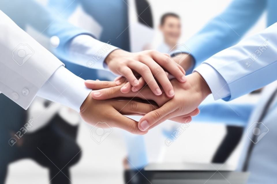 Business people Hands Assemble Corporate in Meeting and Teamwork concept. Group of teamwork and cooperation theme. Together teamwork