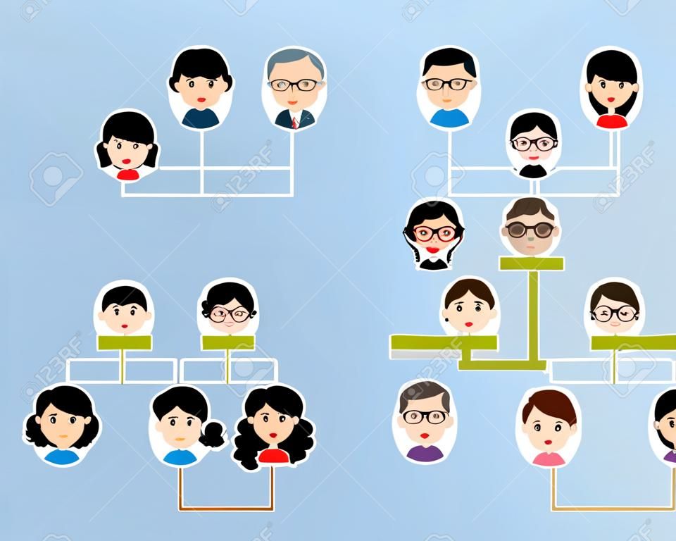Icons  Family Tree, A diagram on a genealogical tree, on blue background 