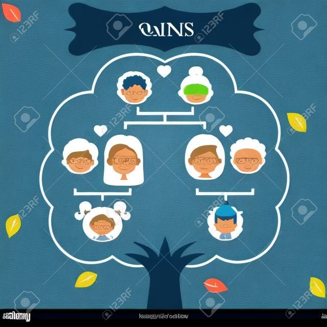 Иконки Family Tree, диаграмма на генеалогическое древо, на синем фоне