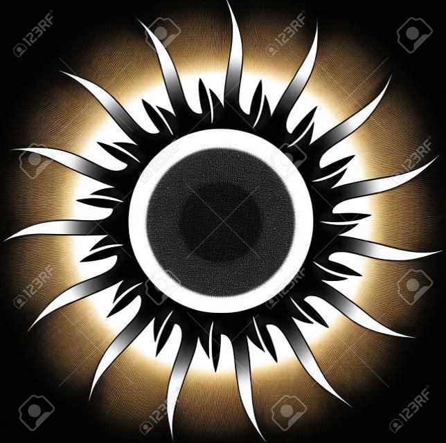 Vector black and white sun for tattoo