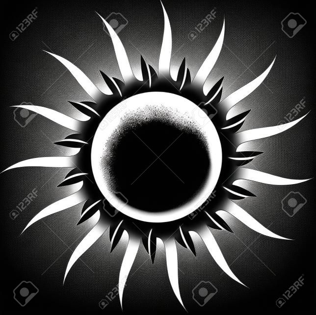 Vector black and white sun for tattoo