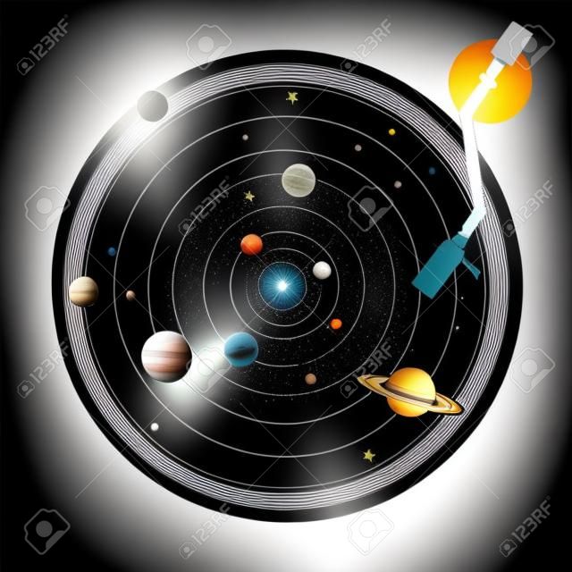 太陽系のベクター画像の形をしたビニールレコード