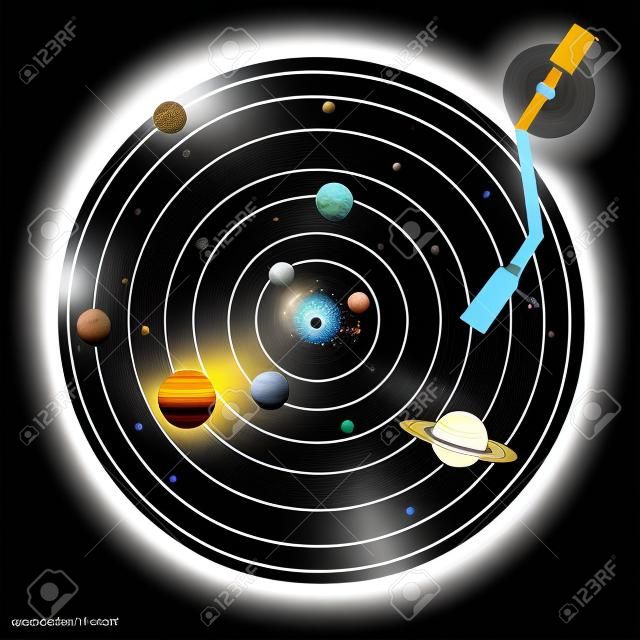太陽系のベクター画像の形をしたビニールレコード