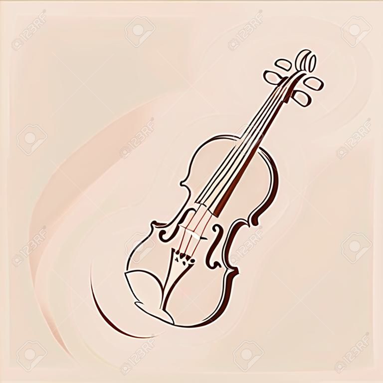 Sketched violin. Design template for label, postcard or logo. Vector illustration.