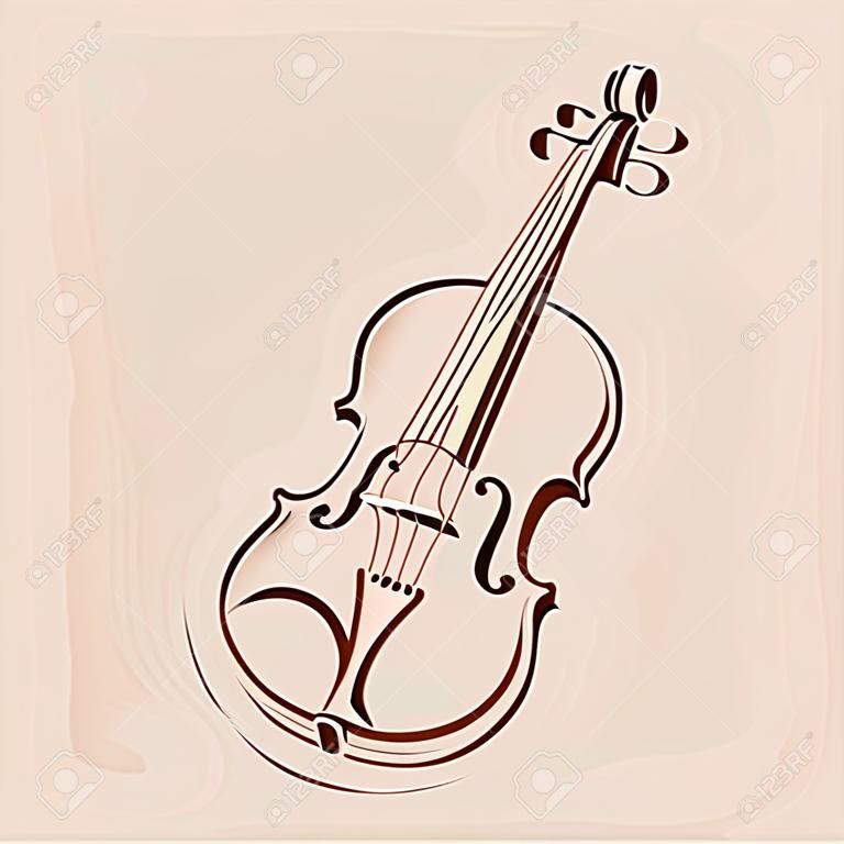 Sketched violin. Design template for label, postcard or logo. Vector illustration.