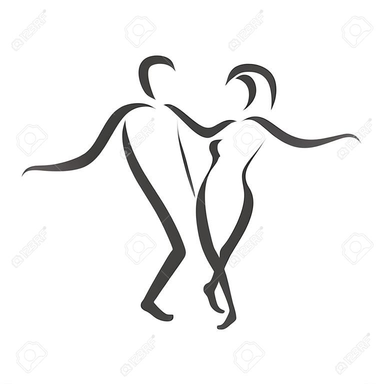 Танцующая пара логотип. Свинг танец. Шаблон дизайна для этикетки, баннер или открытки. Растровые иллюстрации.