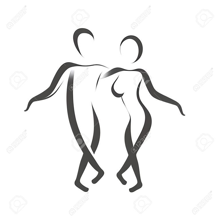 춤 커플 로고입니다. 스윙 댄스. 레이블, 배너 또는 엽서 디자인 서식 파일입니다. 래스터 그림입니다.