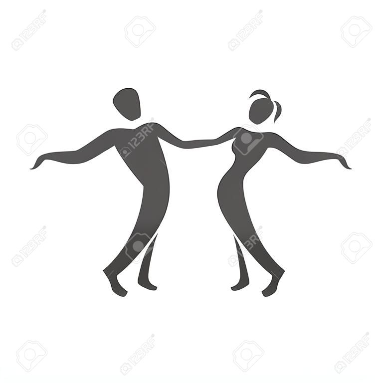 Dancing couple logo. Swing dance. Design template for label, banner or postcard. Raster illustration.