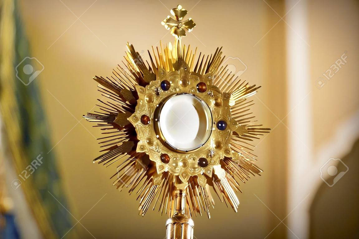 Ostensory for worship at a Catholic church ceremony - Adoration to the Blessed Sacrament - Catholic Church - Eucharistic Holy Hour