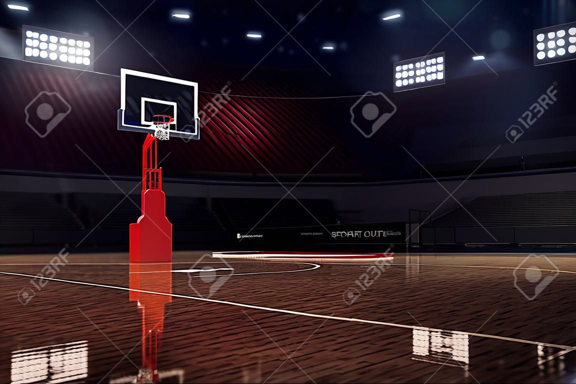 籃球場。體育競技場。三維渲染的背景。 unfocus中遠投的距離