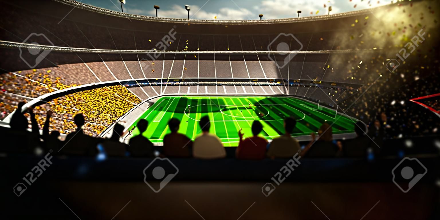 Futbol Arena Stadyumu Günü şampiyonluk kazanmak. Konfeti ve cicili bicili