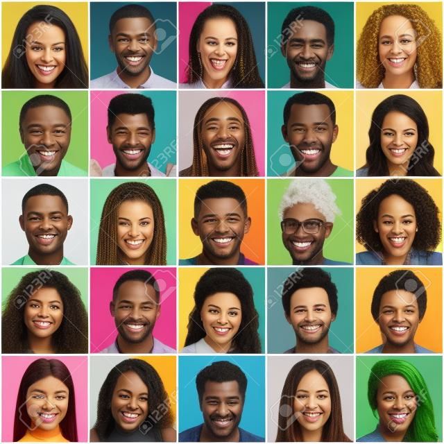微笑的脸。快乐集团的多种族的积极的人男人和女人