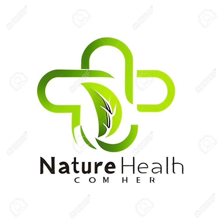 Nature Health Logo Design Concept Vector. Health with Leaf Logo Template. Icon Symbol. Illustration