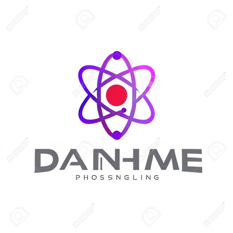 Scientific atom logo template, Science logo design vector