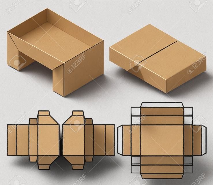Boîte d'emballage de conception de modèle découpé. Maquette 3D
