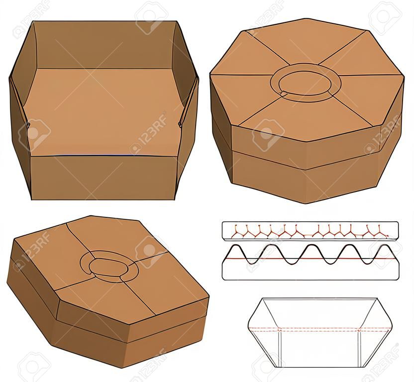 Gestanzte Vorlagendesign für Kartonverpackungen. 3D-Modell