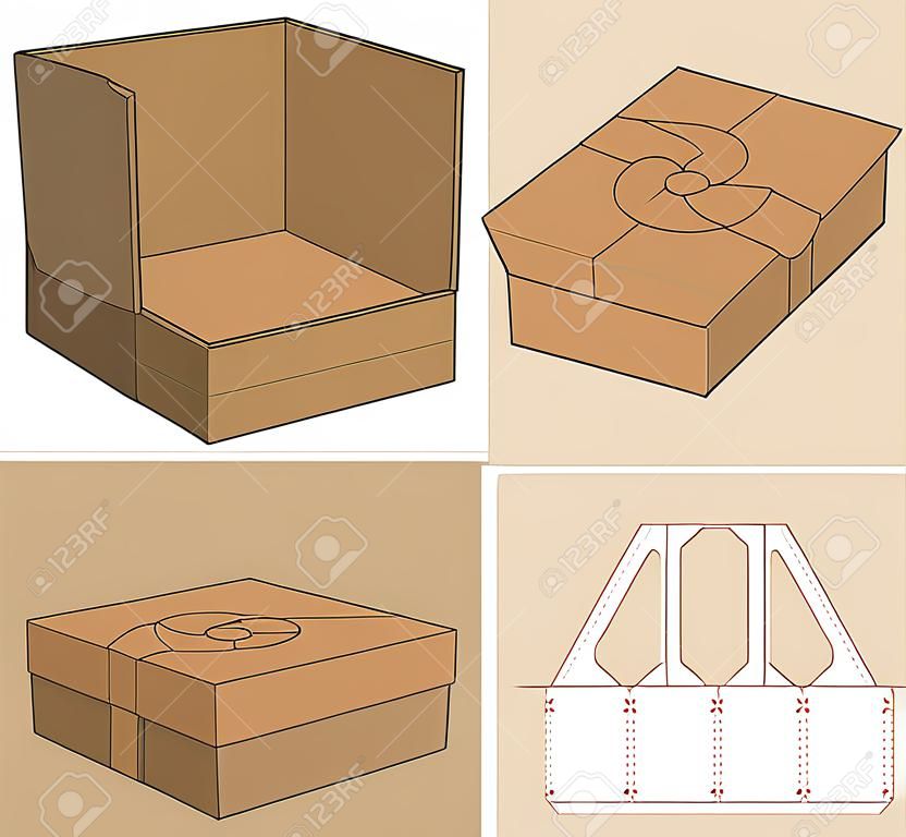 Gestanzte Vorlagendesign für Kartonverpackungen. 3D-Modell