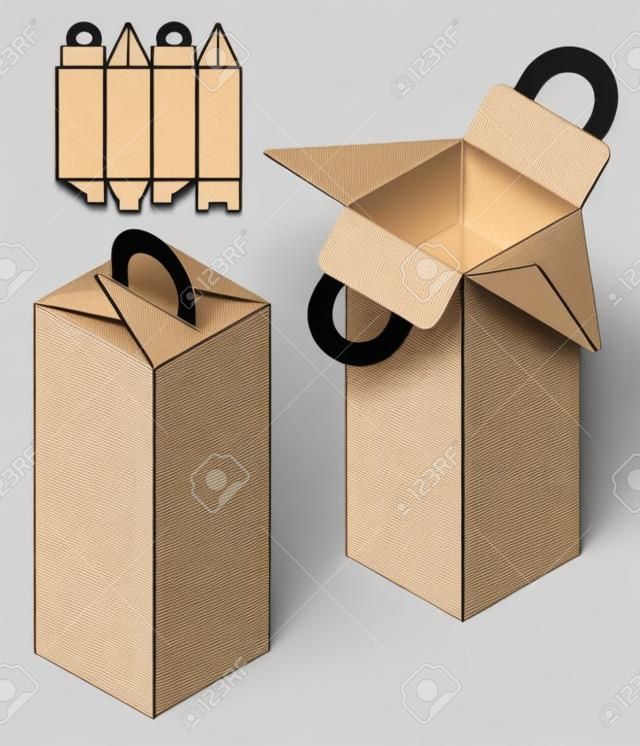 Caja de embalaje troquelado diseño de plantilla. Maqueta 3d