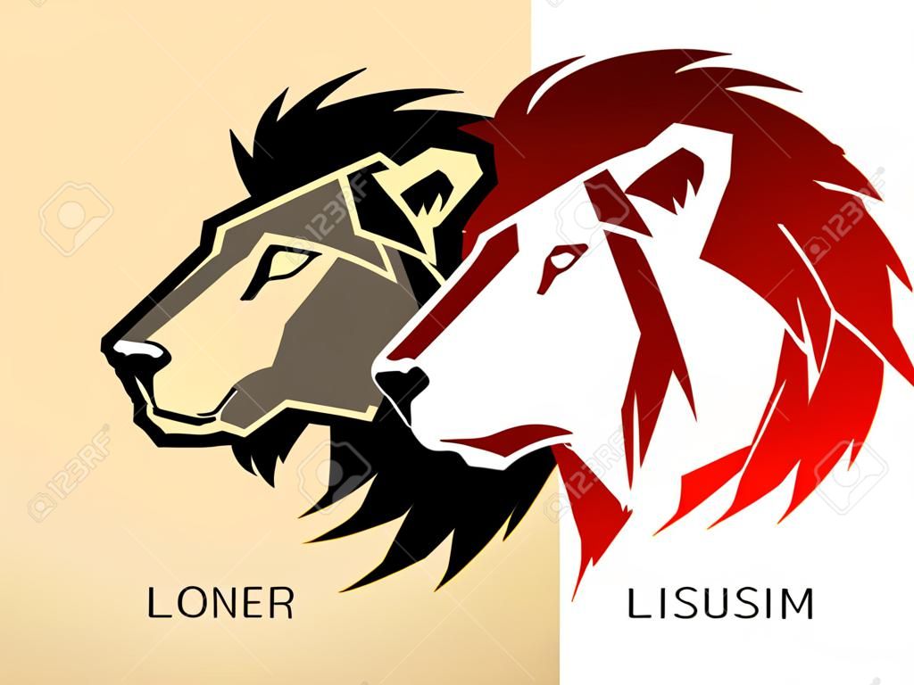 Cabeza de león y leona gráfico vectorial.